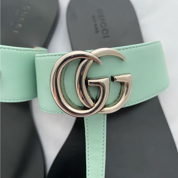 Gucci Marmont GG Thong Leather Water Green EU 37.5 US 7.5 Flip Flop Flat Sandals - Picture 8 of 16